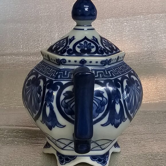 Bombay Sugar Bowl with Lid“ Adelaide” Blue & White Chinoiserie – Double Handle - Picture 3 of 3